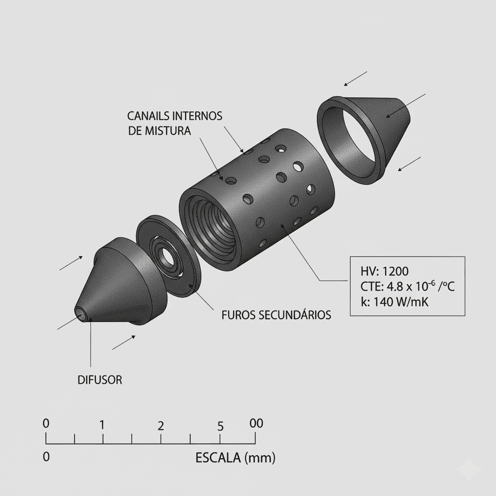 Bicos e ponteiras de queimadores industriais em carbeto de silício 